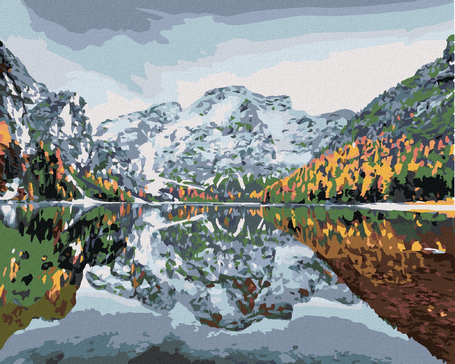 zuty Malování podle čísel - PRVNÍ SNÍH NA BRAIES LAKE - Rozměr: 40x50 cm, Rámování: Varianta: bez rámu a bez vypnutí plátna - obrázek 1