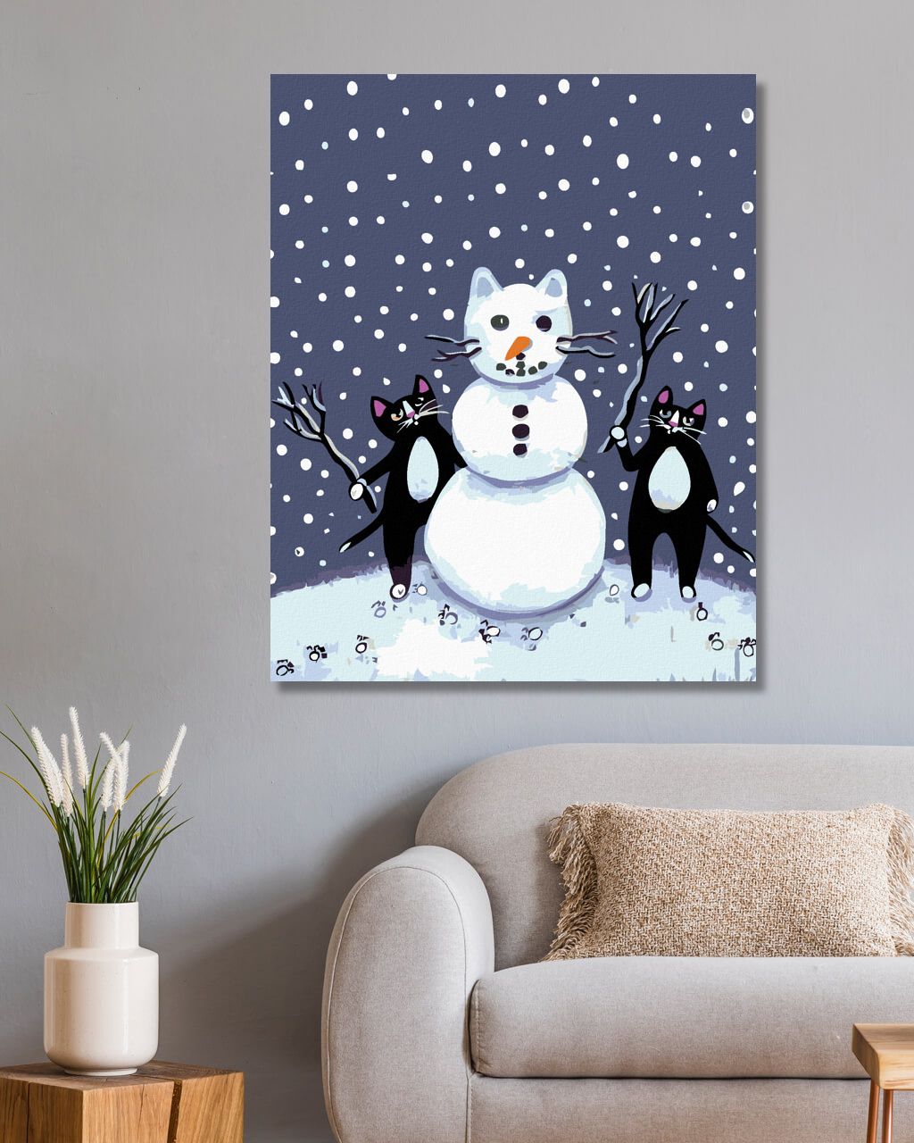 zuty Malování podle čísel - ČERNÍ KOCOURCI A SNĚHULÁK - Rozměr: 40x50 cm, Rámování: Varianta: vypnuté plátno na rám - obrázek 5