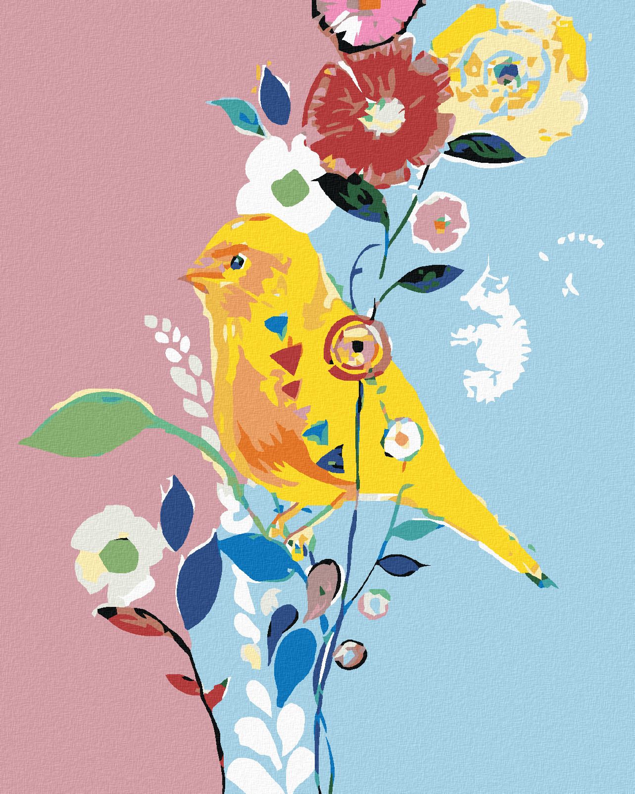 zuty Malování podle čísel - ŽLUTÝ PTÁČEK S KVĚTINAMI - Rozměr: 40x50 cm, Rámování: Varianta: bez rámu a bez vypnutí plátna - obrázek 1