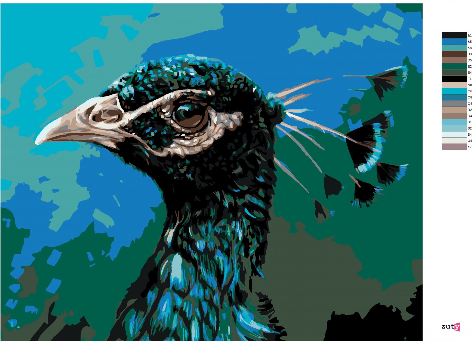zuty Malování podle čísel - PAVÍ PROFIL - Rozměr: 40x50 cm, Rámování: Varianta: bez rámu a bez vypnutí plátna - obrázek 2