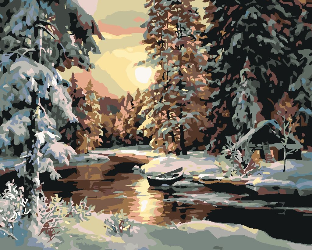 zuty Malování podle čísel - ZÁPAD SLUNCE NAD LESEM - Rozměr: 40x50 cm, Rámování: Varianta: vypnuté plátno na rám - obrázek 3
