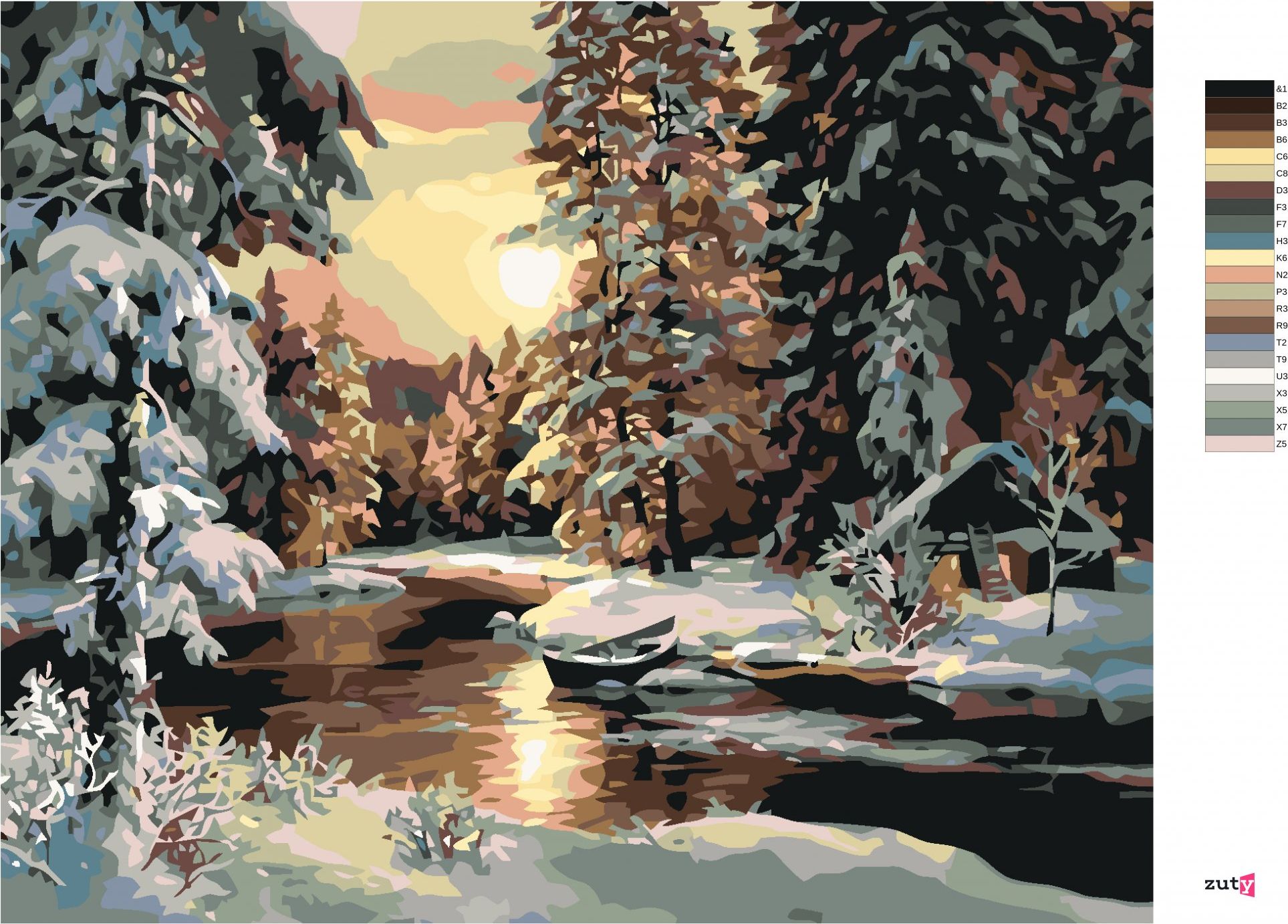 zuty Malování podle čísel - ZÁPAD SLUNCE NAD LESEM - Rozměr: 40x50 cm, Rámování: Varianta: vypnuté plátno na rám - obrázek 15