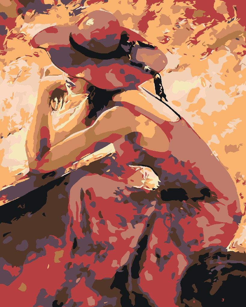 zuty Malování podle čísel - KRÁSNÁ ZASNĚNÁ ŽENA V ČERVENÉM - Rozměr: 40x50 cm, Rámování: Varianta: bez rámu a bez vypnutí plátna - obrázek 8