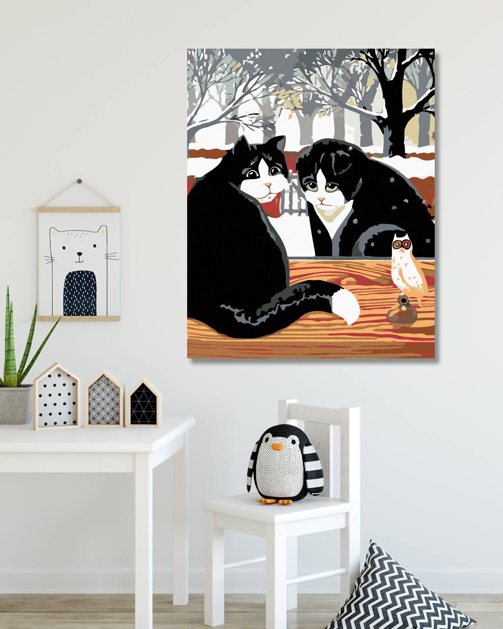 zuty Malování podle čísel - ČERNOBÍLÉ KOČKY NA PLOTĚ - Rozměr: 40x50 cm, Rámování: Varianta: vypnuté plátno na rám - obrázek 9