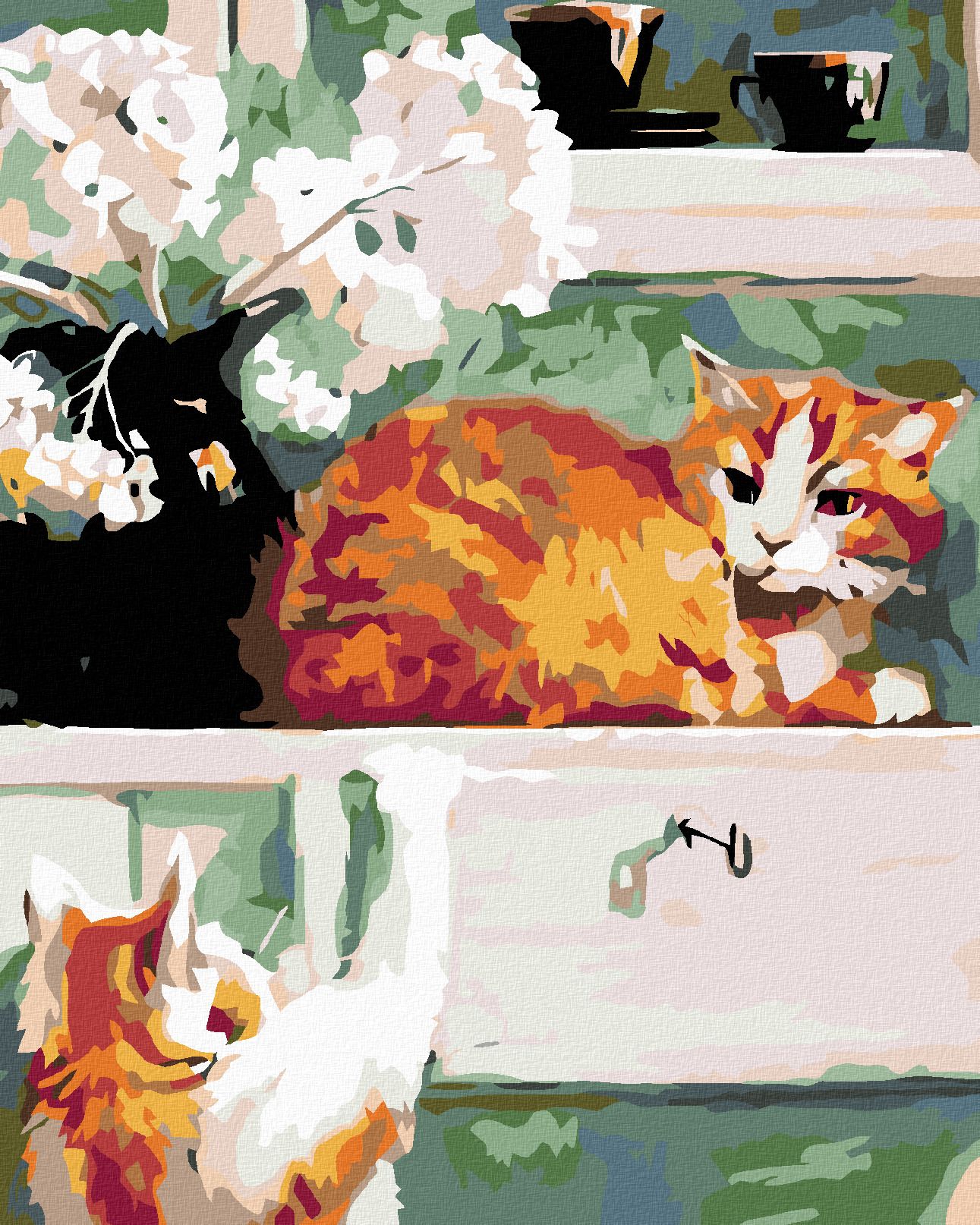 zuty Malování podle čísel - KOČKY POD OKNEM - Rozměr: 40x50 cm, Rámování: Varianta: vypnuté plátno na rám - obrázek 1