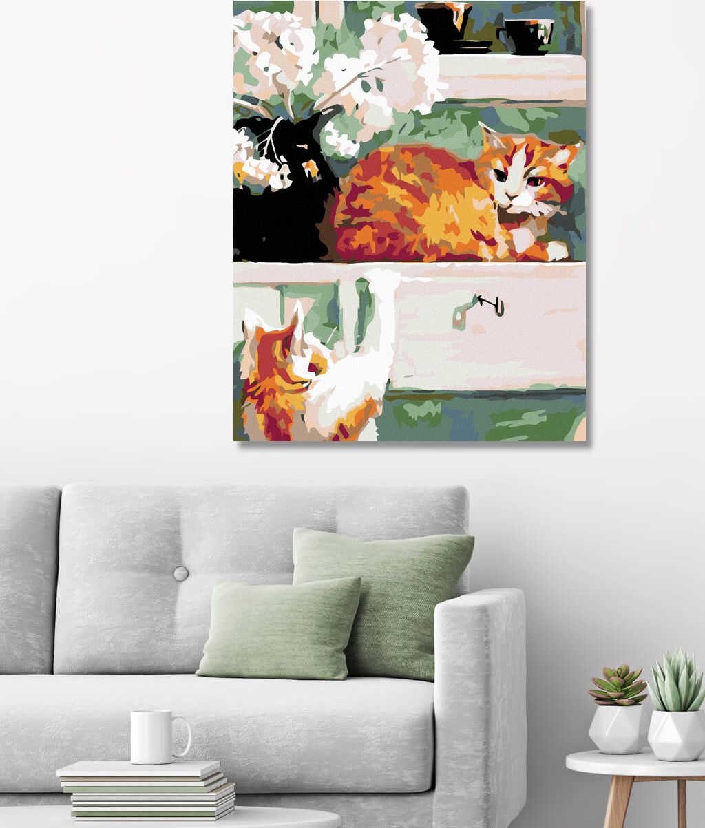 zuty Malování podle čísel - KOČKY POD OKNEM - Rozměr: 40x50 cm, Rámování: Varianta: vypnuté plátno na rám - obrázek 3