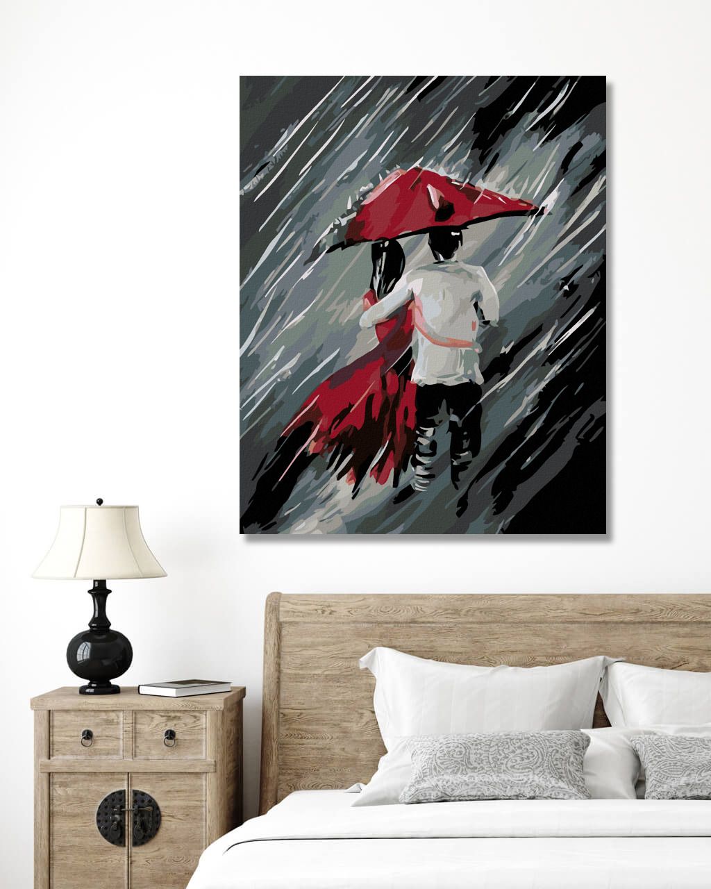zuty Malování podle čísel - MILENCI POD DEŠTNÍKEM A SILNÝ DÉŠŤ - Rozměr: 40x50 cm, Rámování: Varianta: vypnuté plátno na rám - obrázek 3