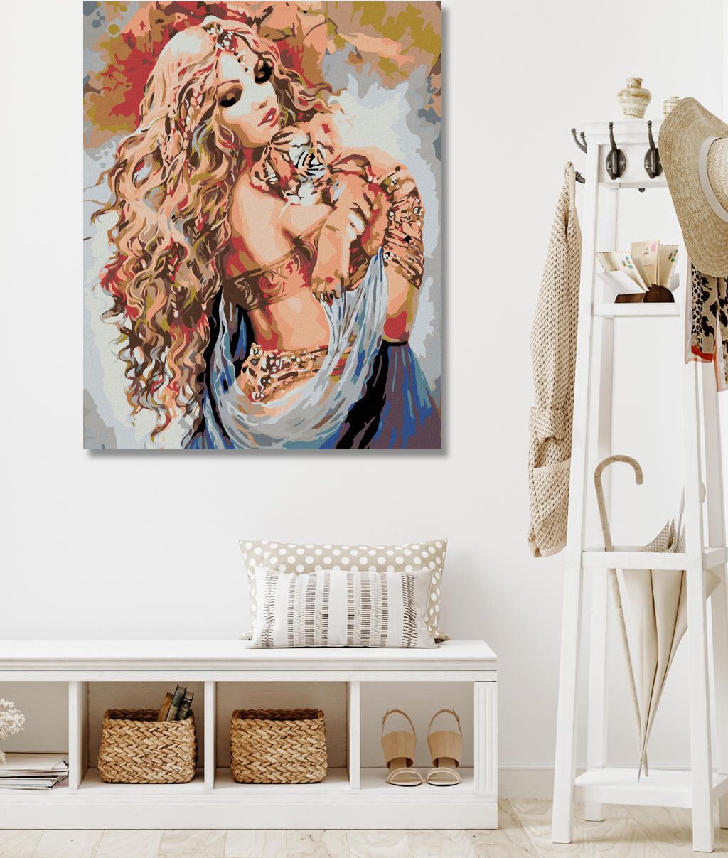 zuty Malování podle čísel - KRÁSNÁ ŽENA A TYGŘÍ MLÁDĚ - Rozměr: 40x50 cm, Rámování: Varianta: vypnuté plátno na rám - obrázek 2