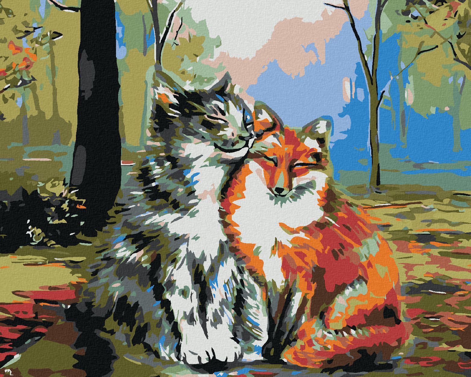 zuty Malování podle čísel - KOCOUR S LIŠTIČKOU - Rozměr: 40x50 cm, Rámování: Varianta: vypnuté plátno na rám - obrázek 1
