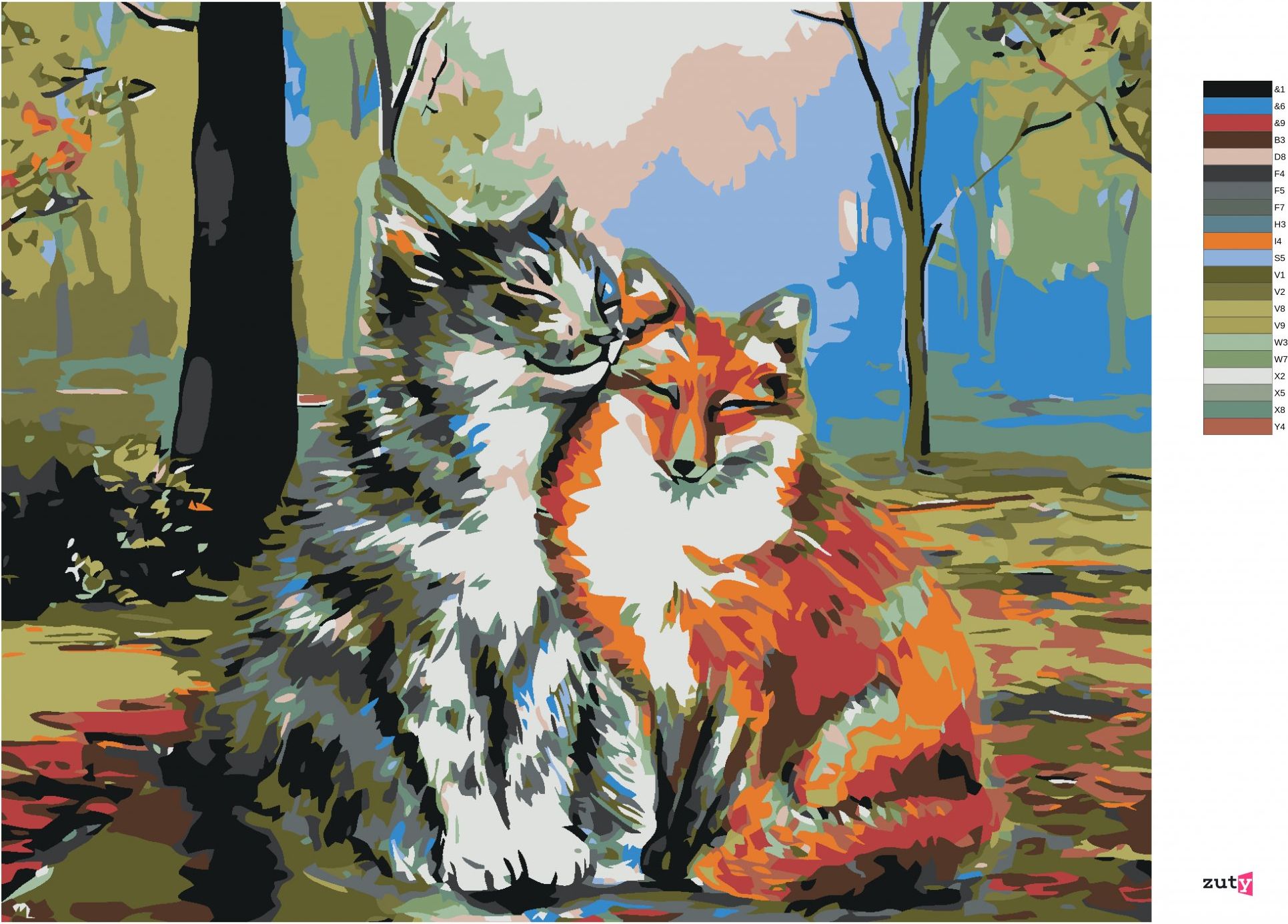 zuty Malování podle čísel - KOCOUR S LIŠTIČKOU - Rozměr: 40x50 cm, Rámování: Varianta: vypnuté plátno na rám - obrázek 4