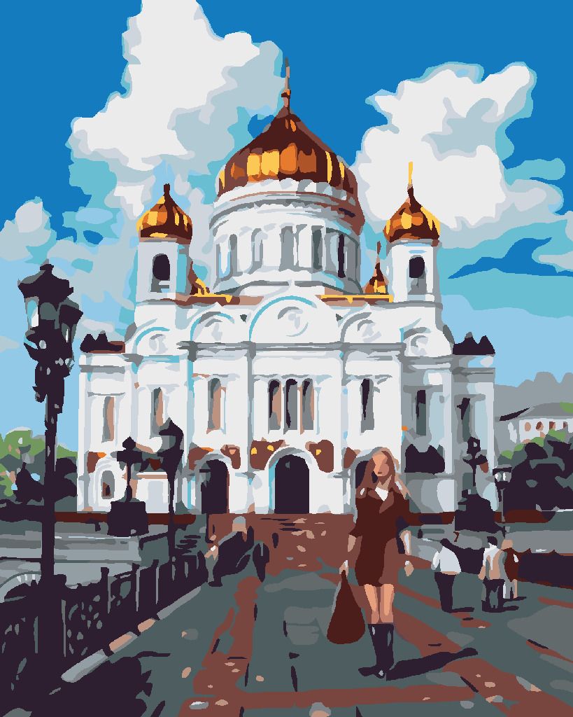 zuty Malování podle čísel - ŽENA PŘED CHRÁMEM - Rozměr: 40x50 cm, Rámování: Varianta: bez rámu a bez vypnutí plátna - obrázek 2