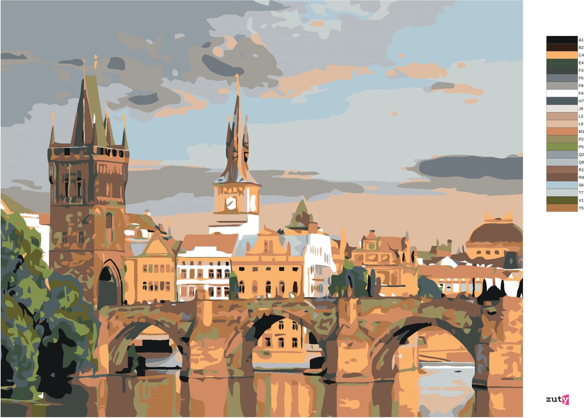 zuty Malování podle čísel - POHLED NA KARLŮV MOST - Rozměr: 40x50 cm, Rámování: Varianta: bez rámu a bez vypnutí plátna - obrázek 2