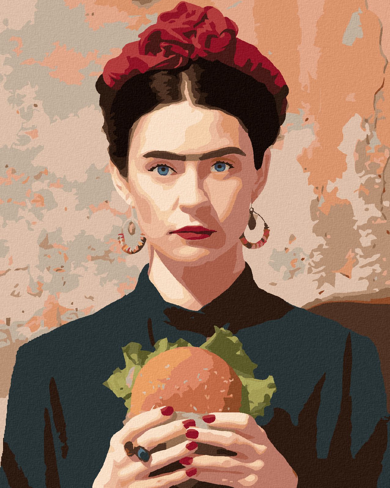 zuty Malování podle čísel - FRIDA KAHLO A HAMBURGER - Rozměr: 40x50 cm, Rámování: Varianta: bez rámu a bez vypnutí plátna - obrázek 1