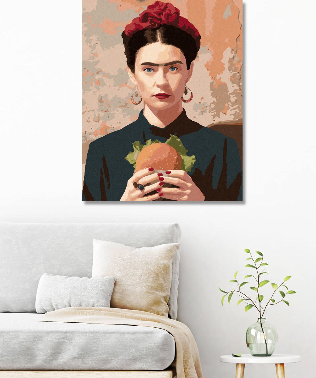 zuty Malování podle čísel - FRIDA KAHLO A HAMBURGER - Rozměr: 40x50 cm, Rámování: Varianta: bez rámu a bez vypnutí plátna - obrázek 4