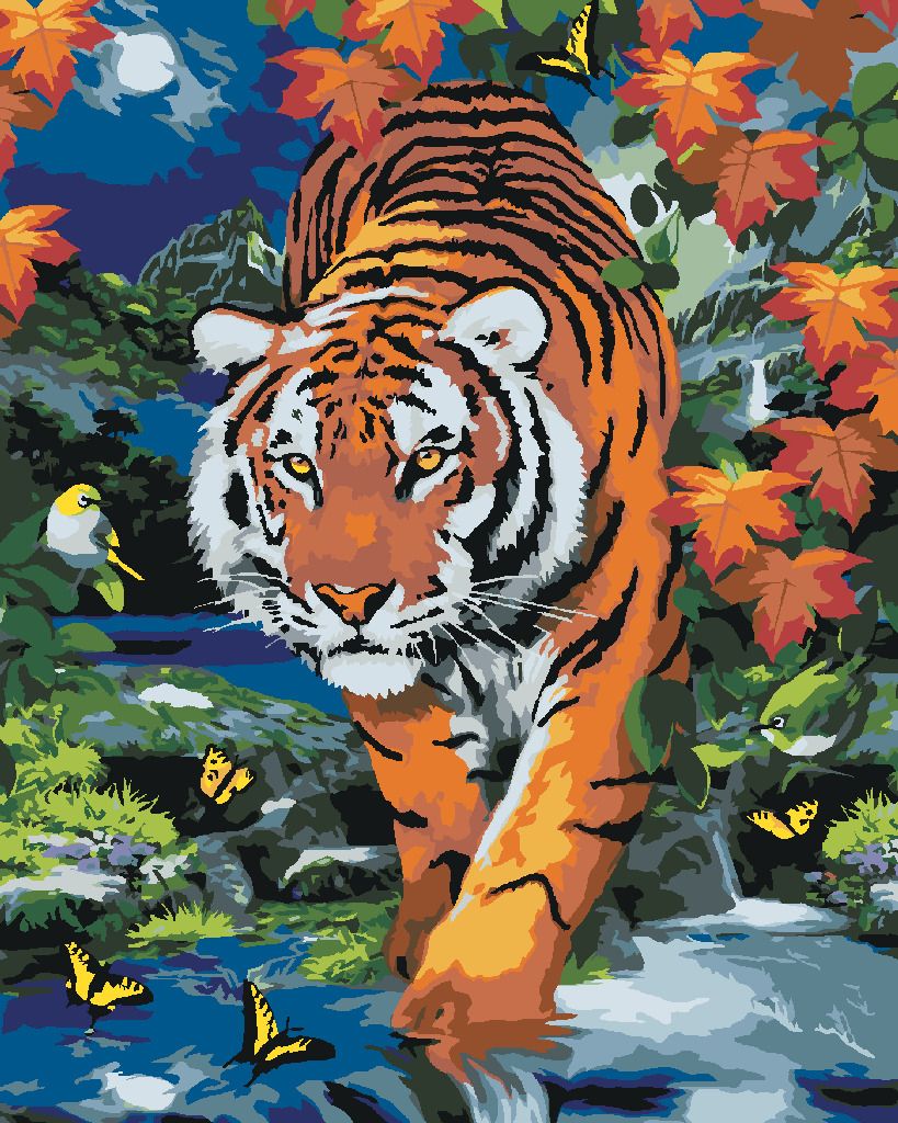 zuty Malování podle čísel - ČÍHAJÍCÍ TYGR A ÚPLNĚK (HOWARD ROBINSON) - Rozměr: 40x50 cm, Rámování: Varianta: bez rámu a bez vypnutí plátna - obrázek 9