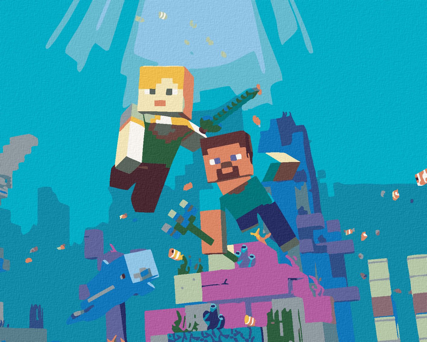 zuty Malování podle čísel - MINECRAFT - POD VODOU - Rozměr: 40x50 cm, Rámování: Varianta: bez rámu a bez vypnutí plátna - obrázek 1