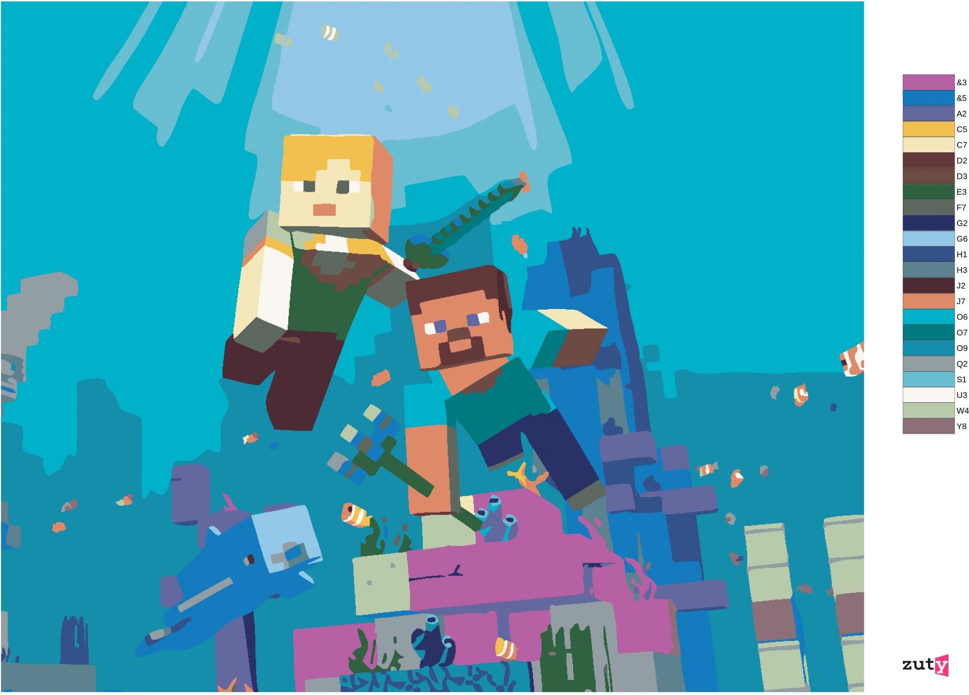 zuty Malování podle čísel - MINECRAFT - POD VODOU - Rozměr: 40x50 cm, Rámování: Varianta: bez rámu a bez vypnutí plátna - obrázek 5
