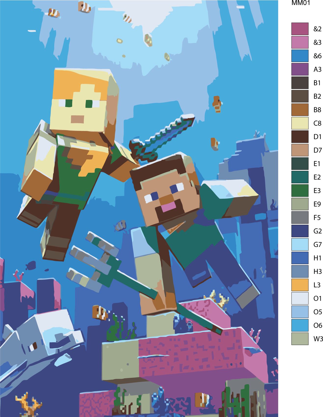 zuty Malování podle čísel - MINECRAFT - POD VODOU - Rozměr: 40x50 cm, Rámování: Varianta: bez rámu a bez vypnutí plátna - obrázek 6