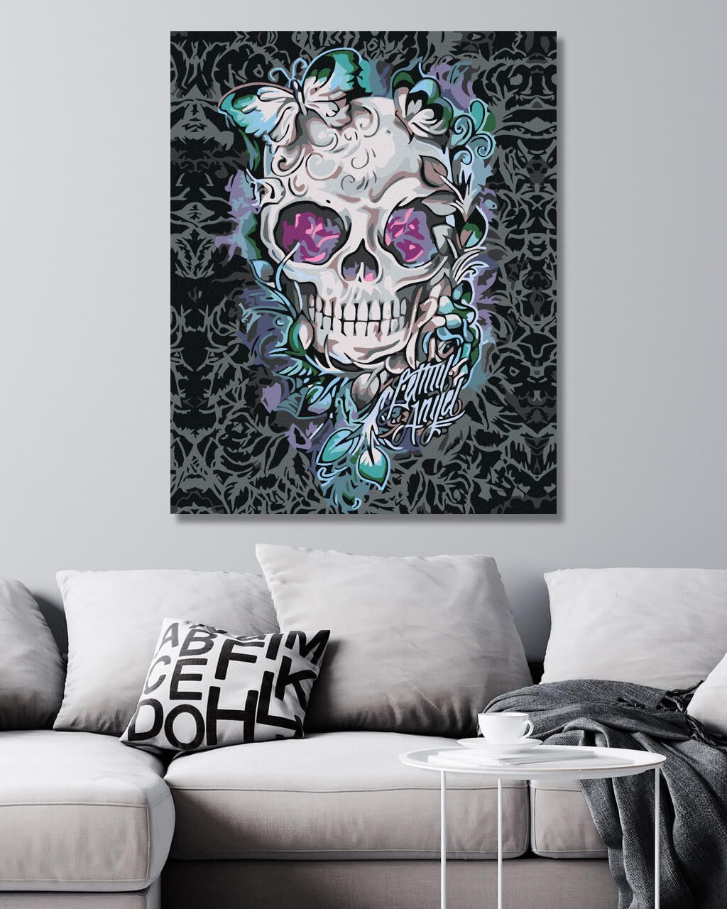 zuty Malování podle čísel - LEBKA S MOTÝLI A KVĚTY - Rozměr: 40x50 cm, Rámování: Varianta: vypnuté plátno na rám - obrázek 3