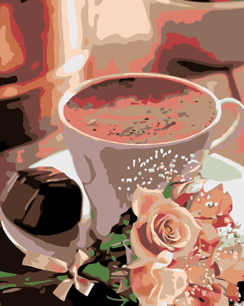 zuty Malování podle čísel - HORKÁ ČOKOLÁDA A KYTIČKA RŮŽÍ - Rozměr: 40x50 cm, Rámování: Varianta: vypnuté plátno na rám - obrázek 14