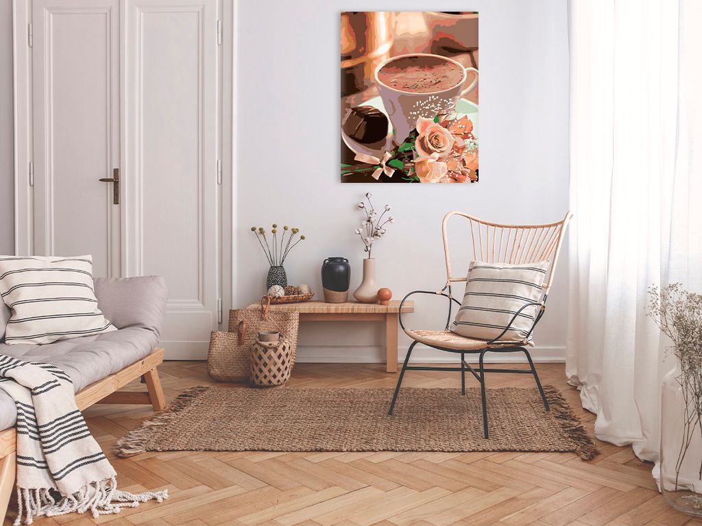 zuty Malování podle čísel - HORKÁ ČOKOLÁDA A KYTIČKA RŮŽÍ - Rozměr: 40x50 cm, Rámování: Varianta: vypnuté plátno na rám - obrázek 19