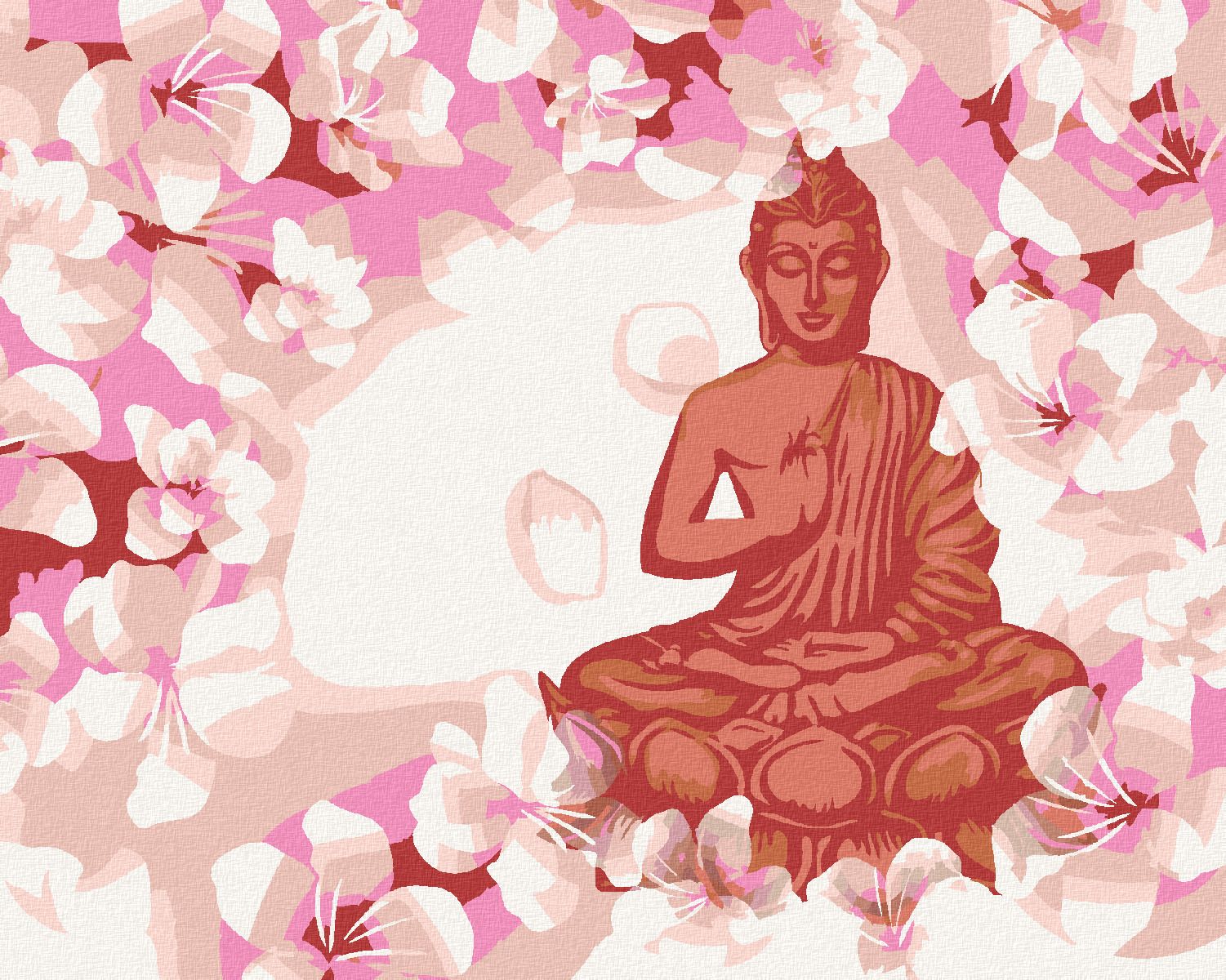 zuty Malování podle čísel - ČERVENÝ BUDDHA S KVĚTINAMI - Rozměr: 40x50 cm, Rámování: Varianta: vypnuté plátno na rám - obrázek 1