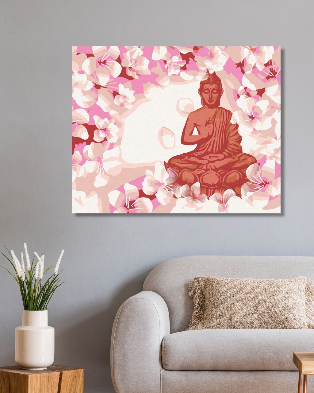 zuty Malování podle čísel - ČERVENÝ BUDDHA S KVĚTINAMI - Rozměr: 40x50 cm, Rámování: Varianta: vypnuté plátno na rám - obrázek 2