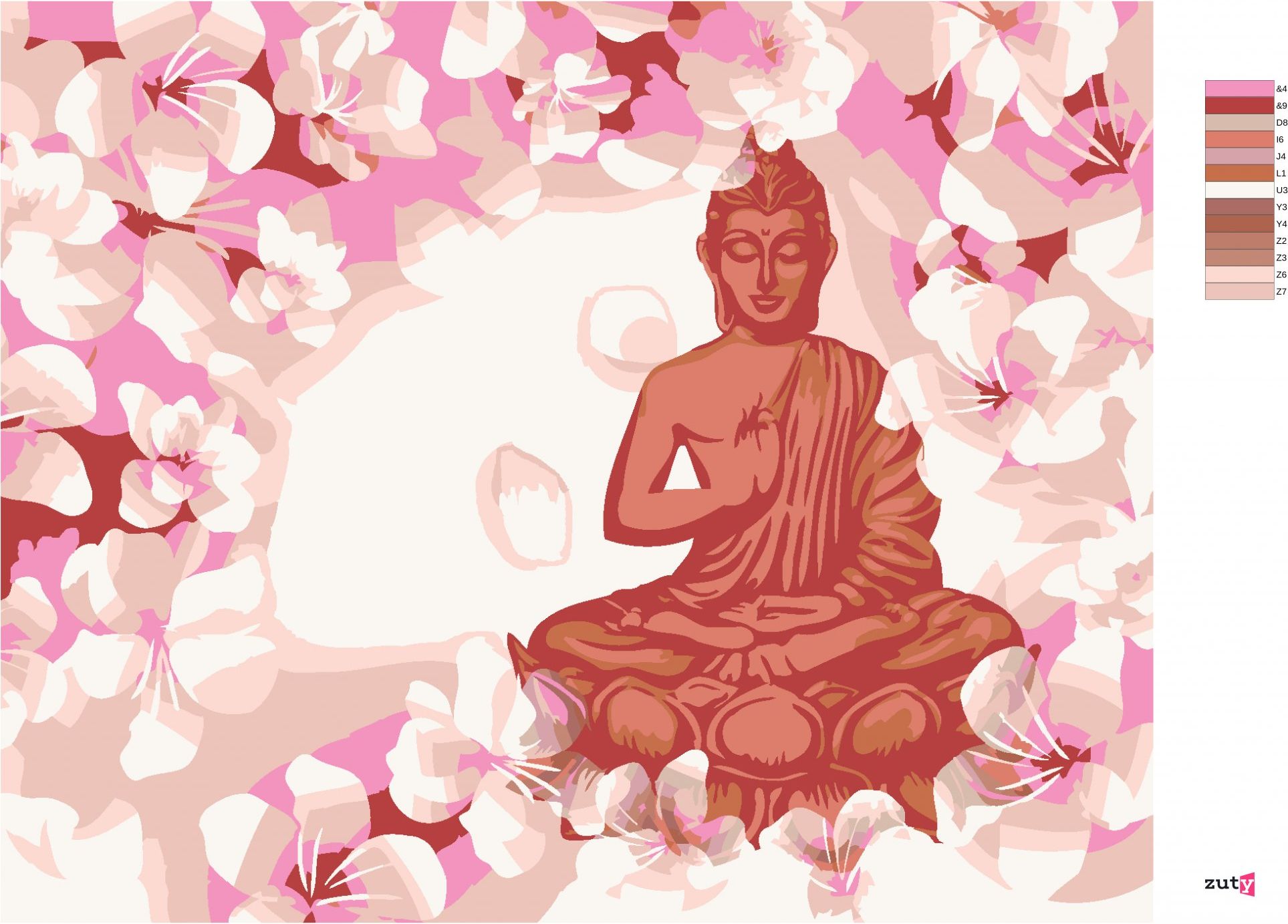 zuty Malování podle čísel - ČERVENÝ BUDDHA S KVĚTINAMI - Rozměr: 40x50 cm, Rámování: Varianta: vypnuté plátno na rám - obrázek 7