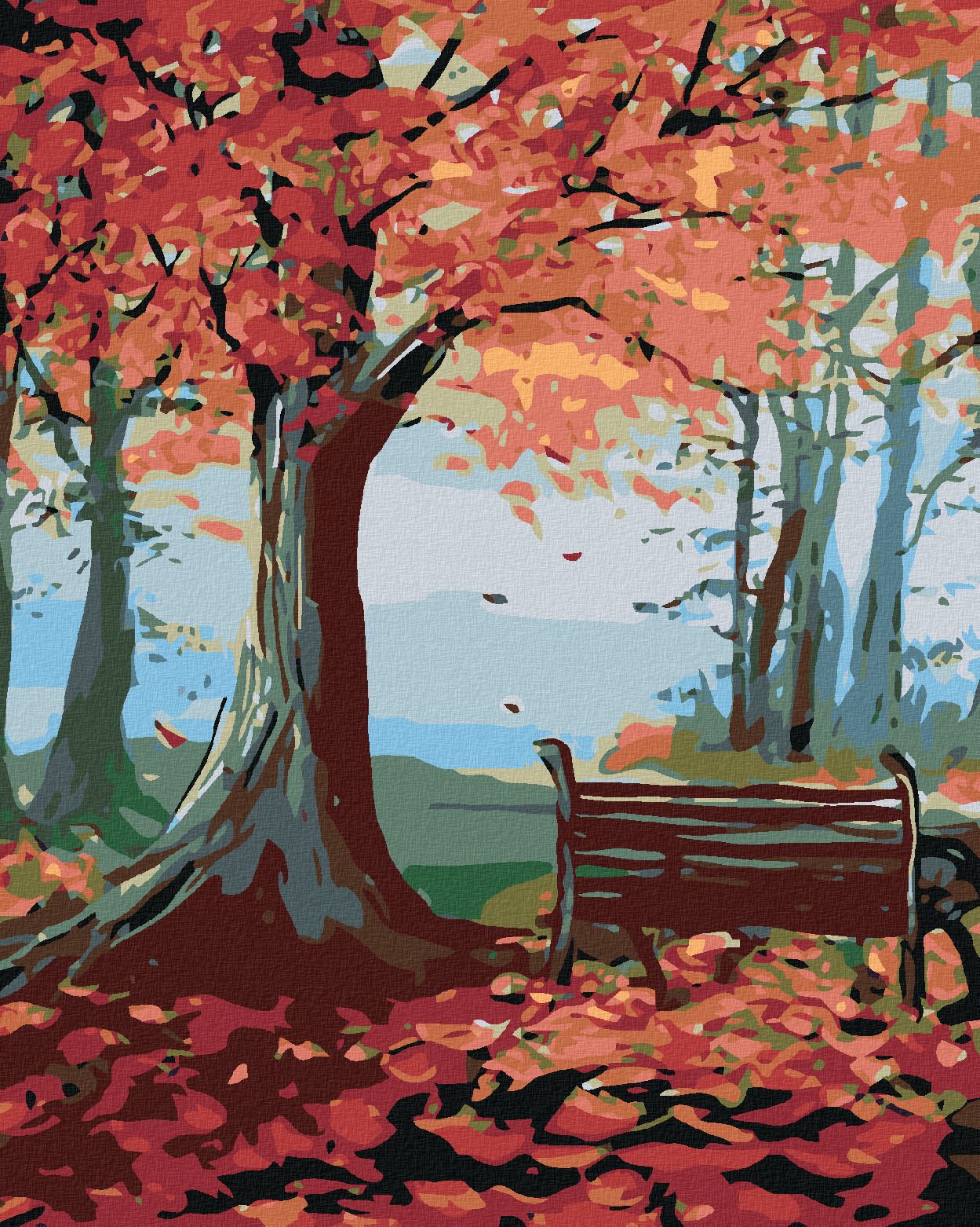 zuty Malování podle čísel - LAVIČKA A PODZIMNÍ STROM - Rozměr: 40x50 cm, Rámování: Varianta: vypnuté plátno na rám - obrázek 1