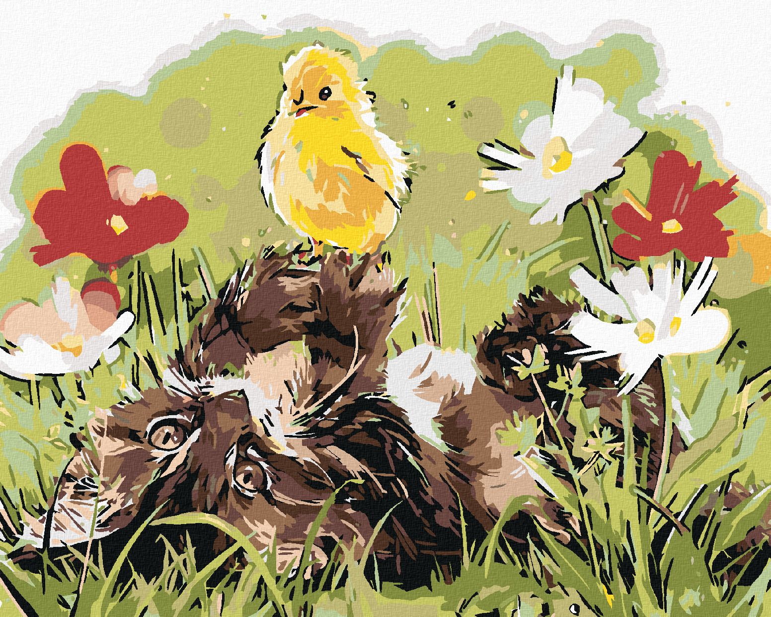 zuty Malování podle čísel - KOTĚ A KUŘÁTKO - Rozměr: 40x50 cm, Rámování: Varianta: vypnuté plátno na rám - obrázek 1