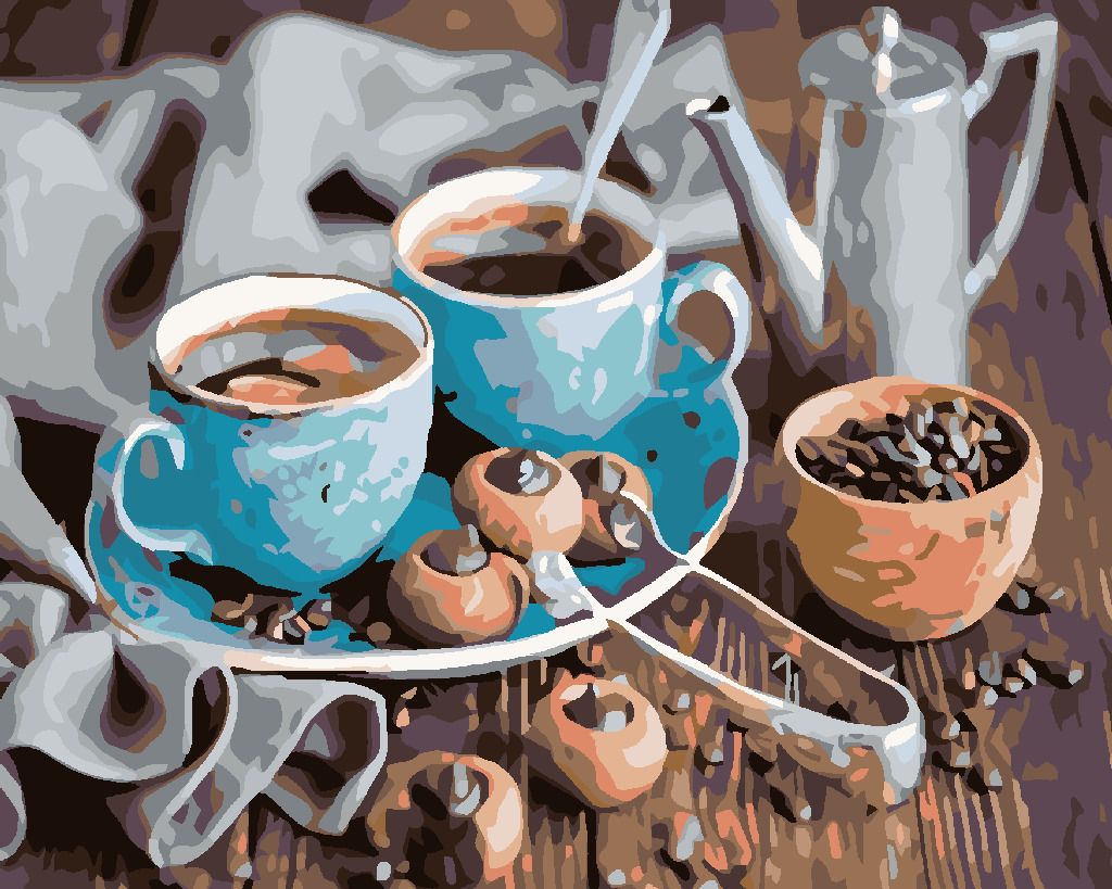 zuty Malování podle čísel - MODRÉ ŠÁLKY KÁVY - Rozměr: 40x50 cm, Rámování: Varianta: bez rámu a bez vypnutí plátna - obrázek 2