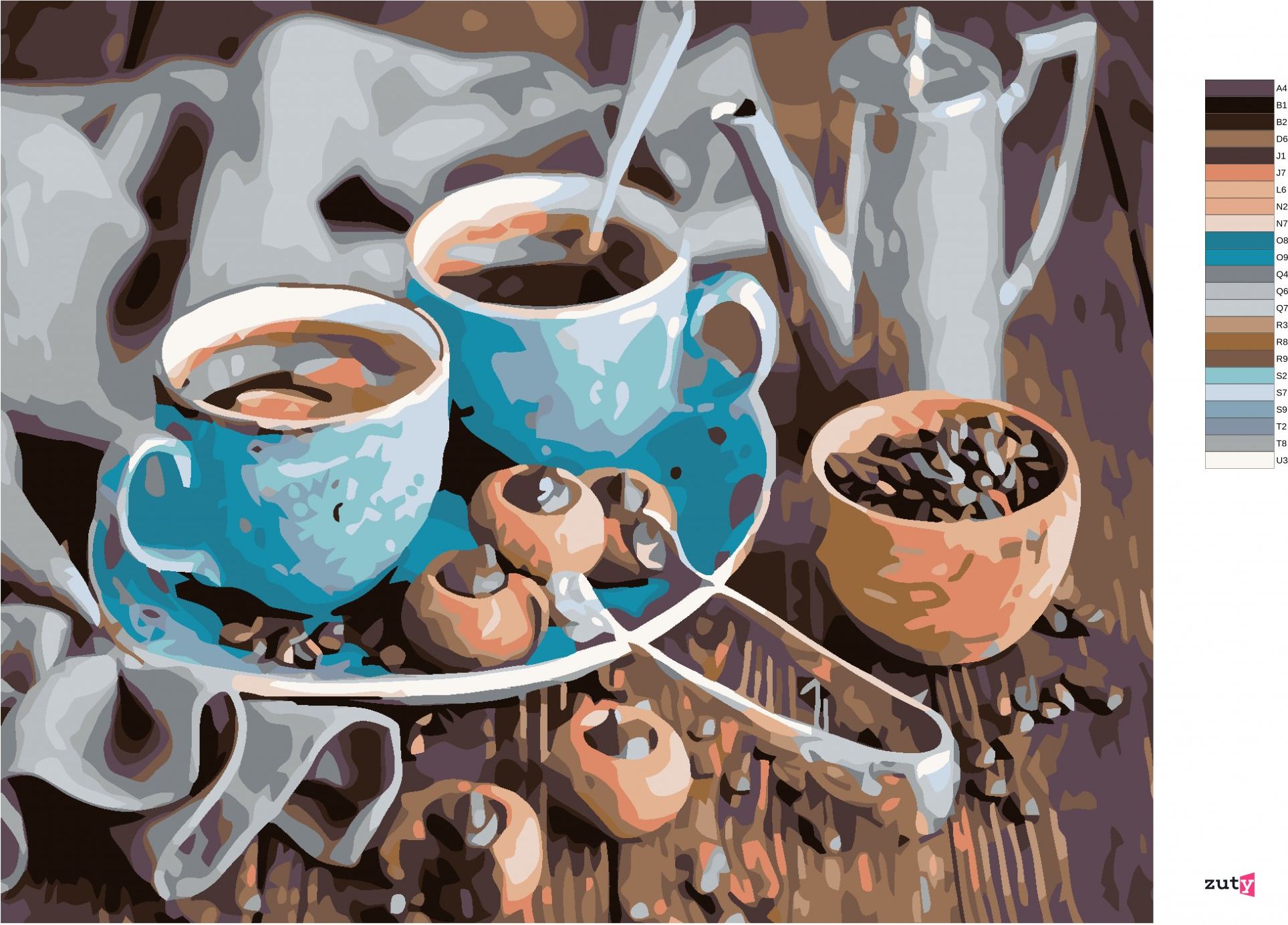 zuty Malování podle čísel - MODRÉ ŠÁLKY KÁVY - Rozměr: 40x50 cm, Rámování: Varianta: bez rámu a bez vypnutí plátna - obrázek 10