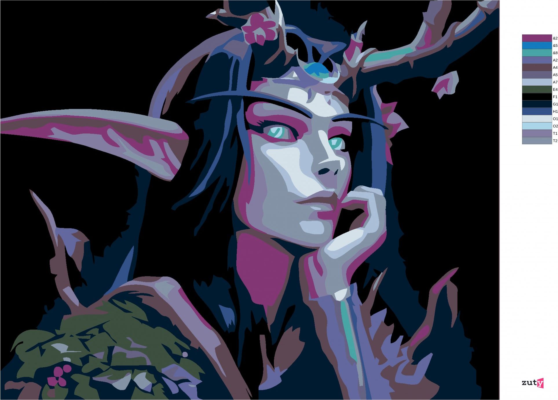 zuty Malování podle čísel - NIGHT ELF - Rozměr: 40x50 cm, Rámování: Varianta: bez rámu a bez vypnutí plátna - obrázek 8