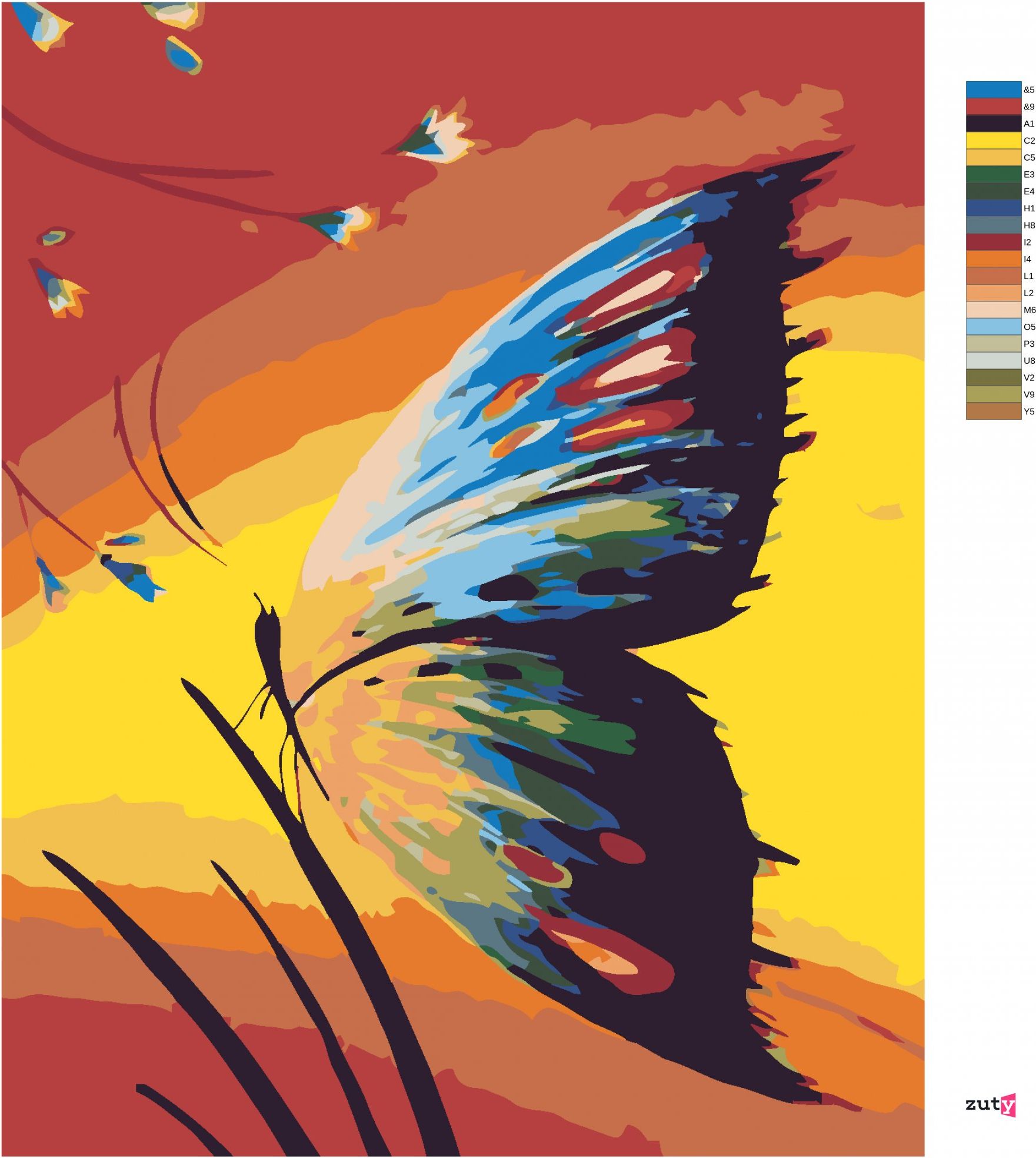 zuty Malování podle čísel - MOTÝL V TRÁVĚ A ZÁPAD SLUNCE - Rozměr: 40x50 cm, Rámování: Varianta: bez rámu a bez vypnutí plátna - obrázek 13