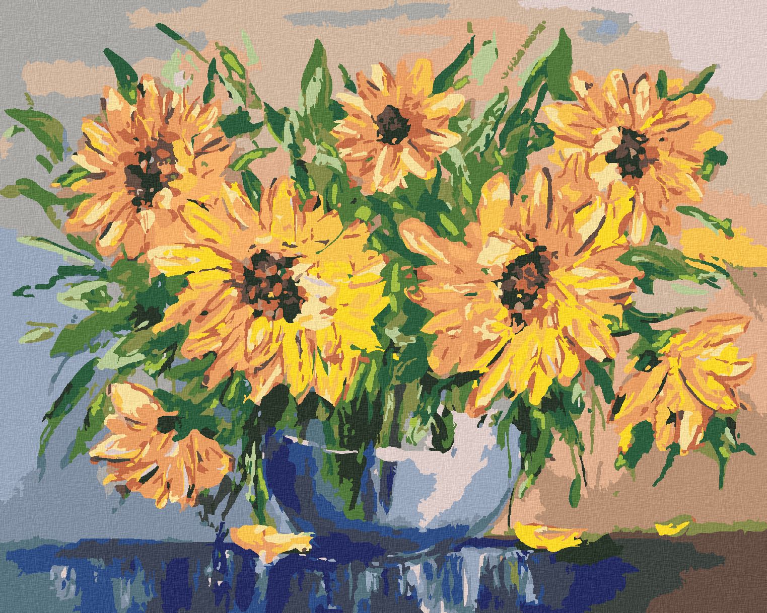 zuty Malování podle čísel - SLUNEČNICE VE VÁZE - Rozměr: 40x50 cm, Rámování: Varianta: bez rámu a bez vypnutí plátna - obrázek 1