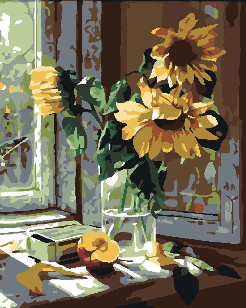 zuty Malování podle čísel - SLUNEČNICE VE VÁZE - Rozměr: 40x50 cm, Rámování: Varianta: bez rámu a bez vypnutí plátna - obrázek 3