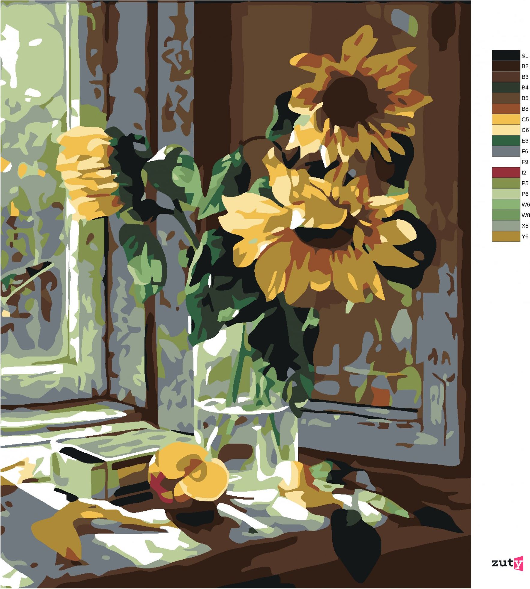 zuty Malování podle čísel - SLUNEČNICE VE VÁZE - Rozměr: 40x50 cm, Rámování: Varianta: bez rámu a bez vypnutí plátna - obrázek 8