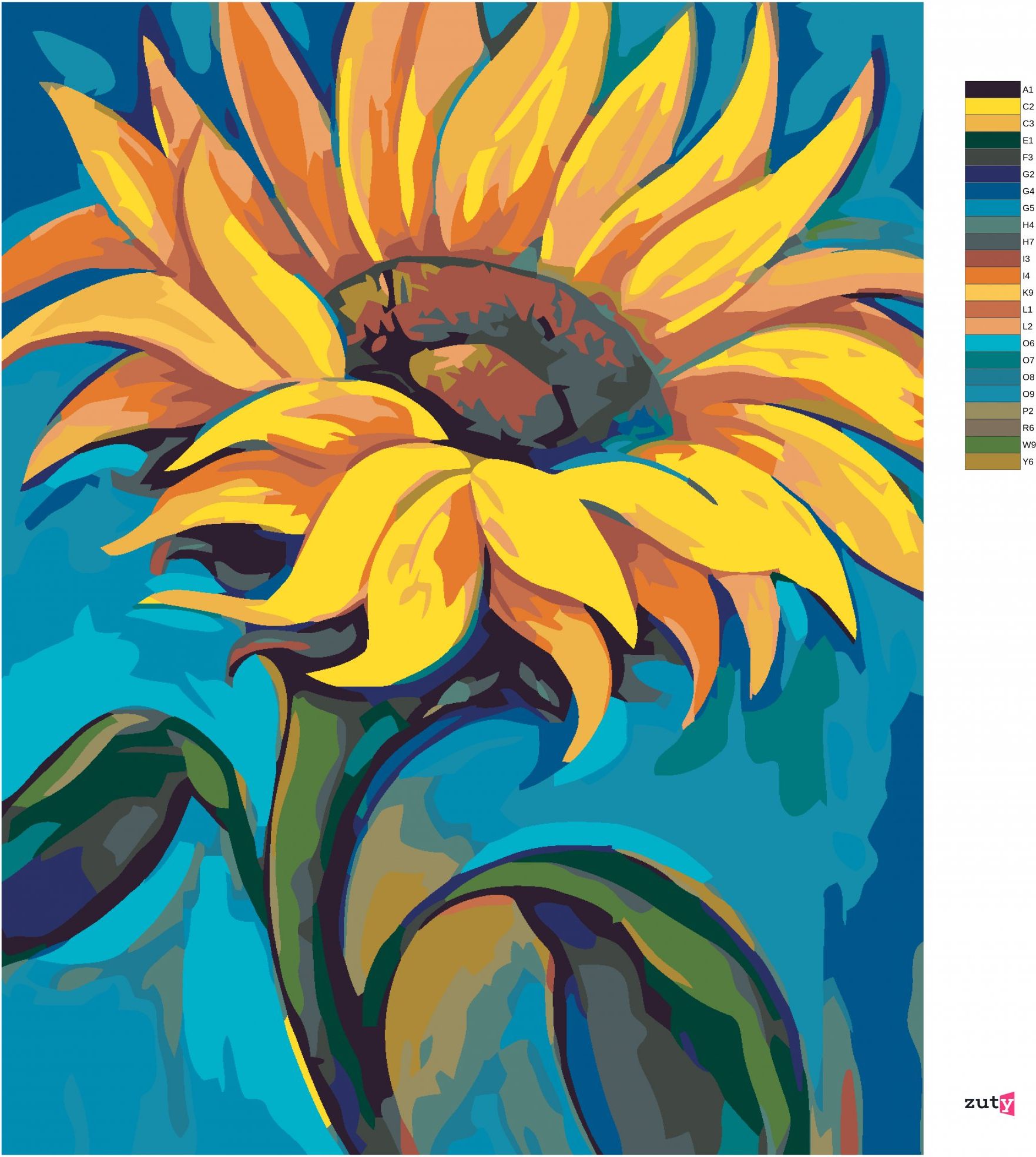 zuty Malování podle čísel - VELKÁ SLUNEČNICE - Rozměr: 40x50 cm, Rámování: Varianta: bez rámu a bez vypnutí plátna - obrázek 2