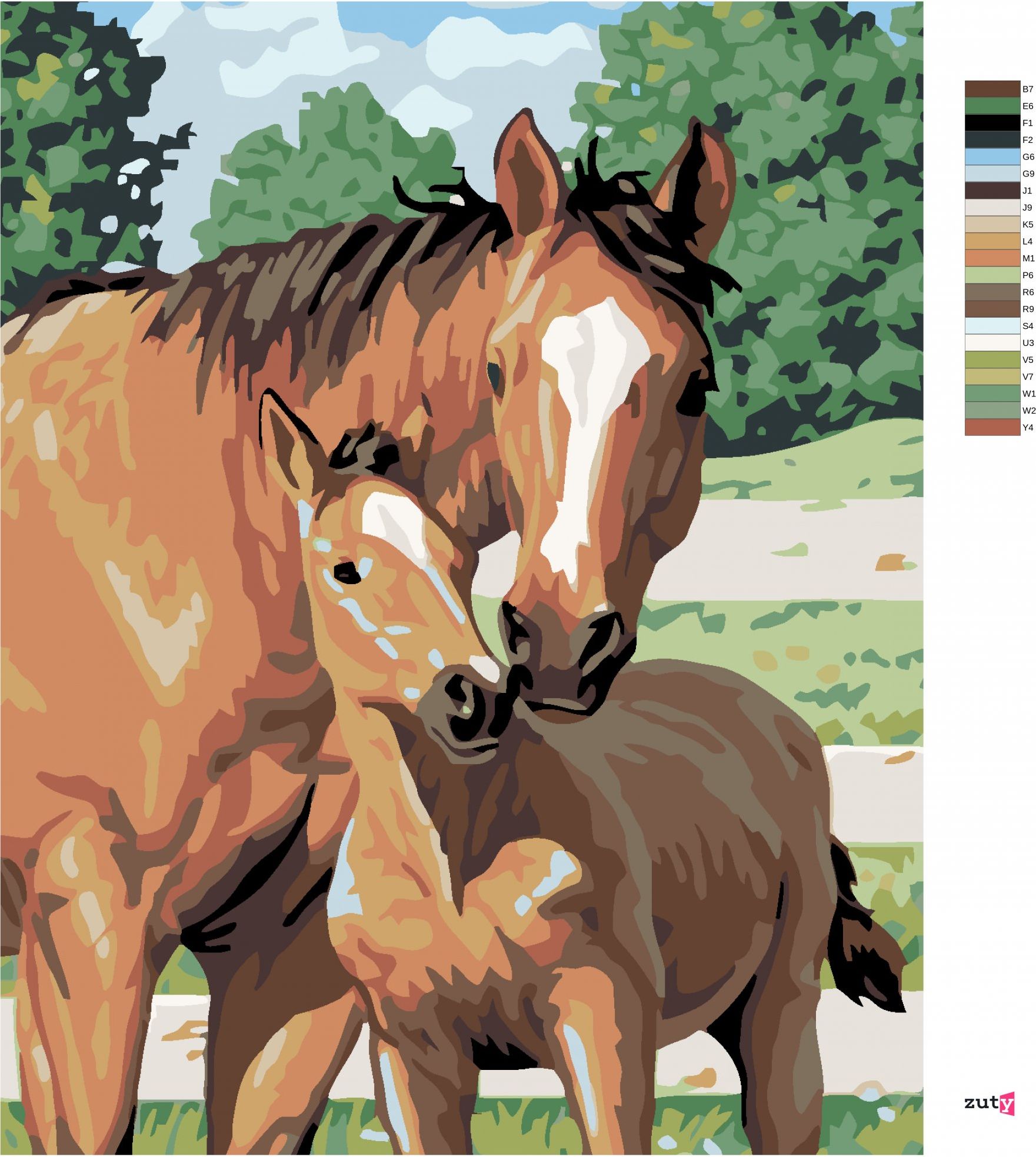 zuty Malování podle čísel - KOBYLA S HŘÍBĚTEM - Rozměr: 40x50 cm, Rámování: Varianta: bez rámu a bez vypnutí plátna - obrázek 15