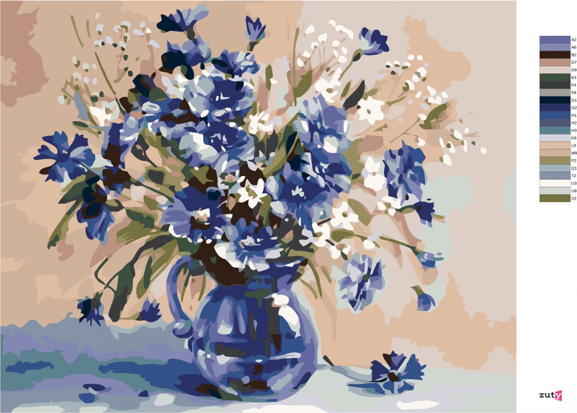 zuty Malování podle čísel - KYTICE MODRÝCH KVÍTKŮ - Rozměr: 40x50 cm, Rámování: Varianta: bez rámu a bez vypnutí plátna - obrázek 9