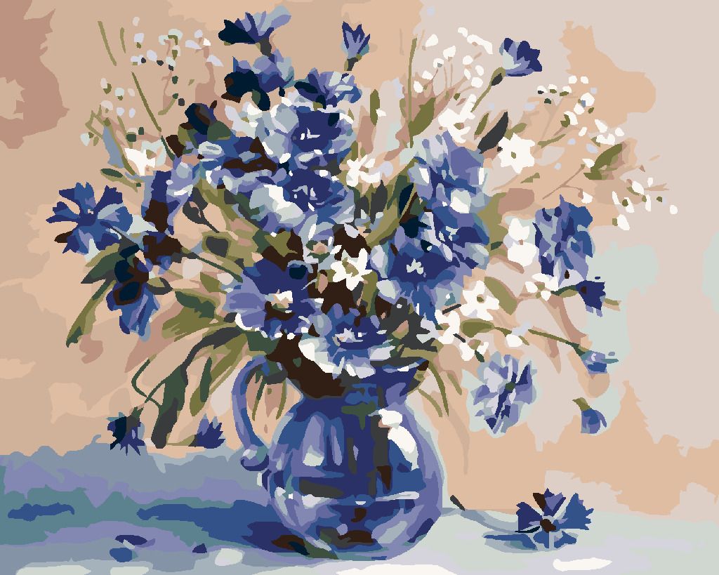 zuty Malování podle čísel - KYTICE MODRÝCH KVÍTKŮ - Rozměr: 40x50 cm, Rámování: Varianta: vypnuté plátno na rám - obrázek 3