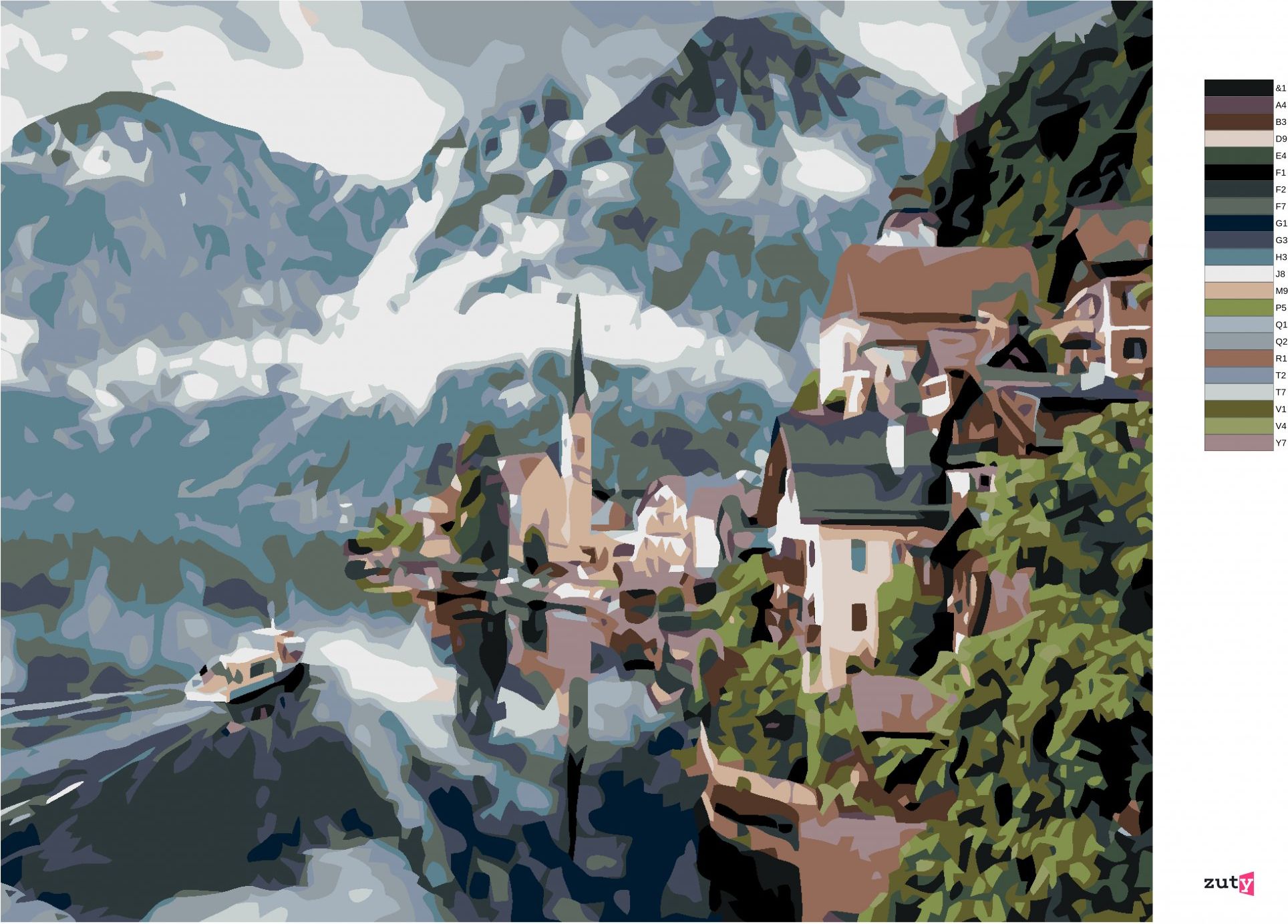 zuty Malování podle čísel - HALLSTATT - Rozměr: 40x50 cm, Rámování: Varianta: bez rámu a bez vypnutí plátna - obrázek 4