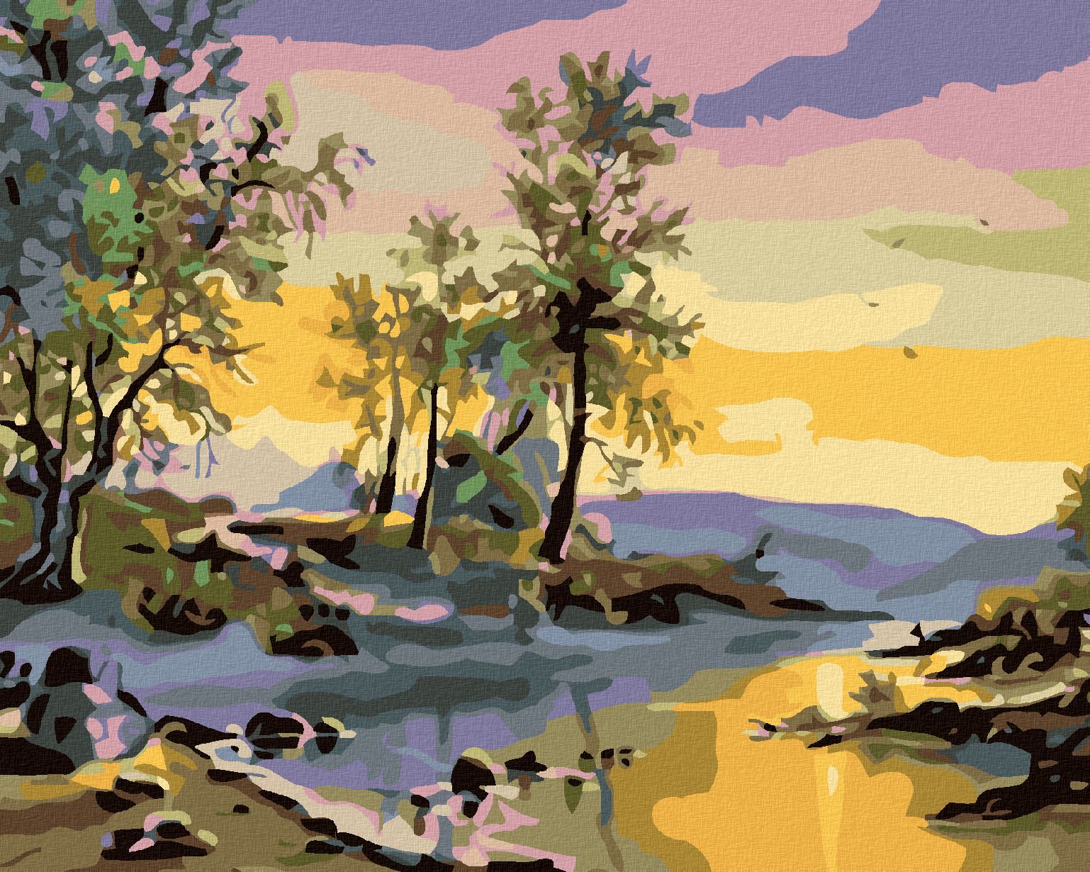 zuty Malování podle čísel - ZÁPAD SLUNCE NAD ŘEKOU - Rozměr: 40x50 cm, Rámování: Varianta: vypnuté plátno na rám - obrázek 1