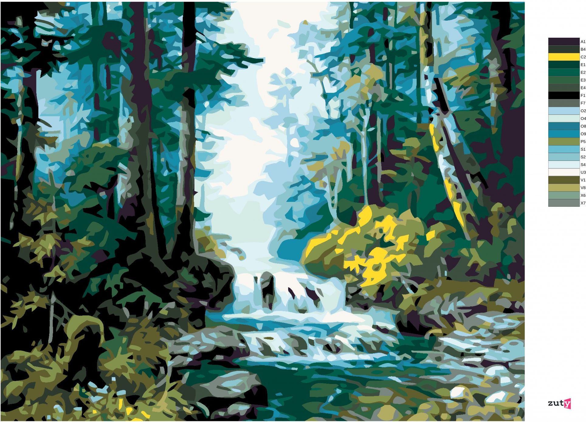 zuty Malování podle čísel - LESNÍ POTOK - Rozměr: 40x50 cm, Rámování: Varianta: bez rámu a bez vypnutí plátna - obrázek 6