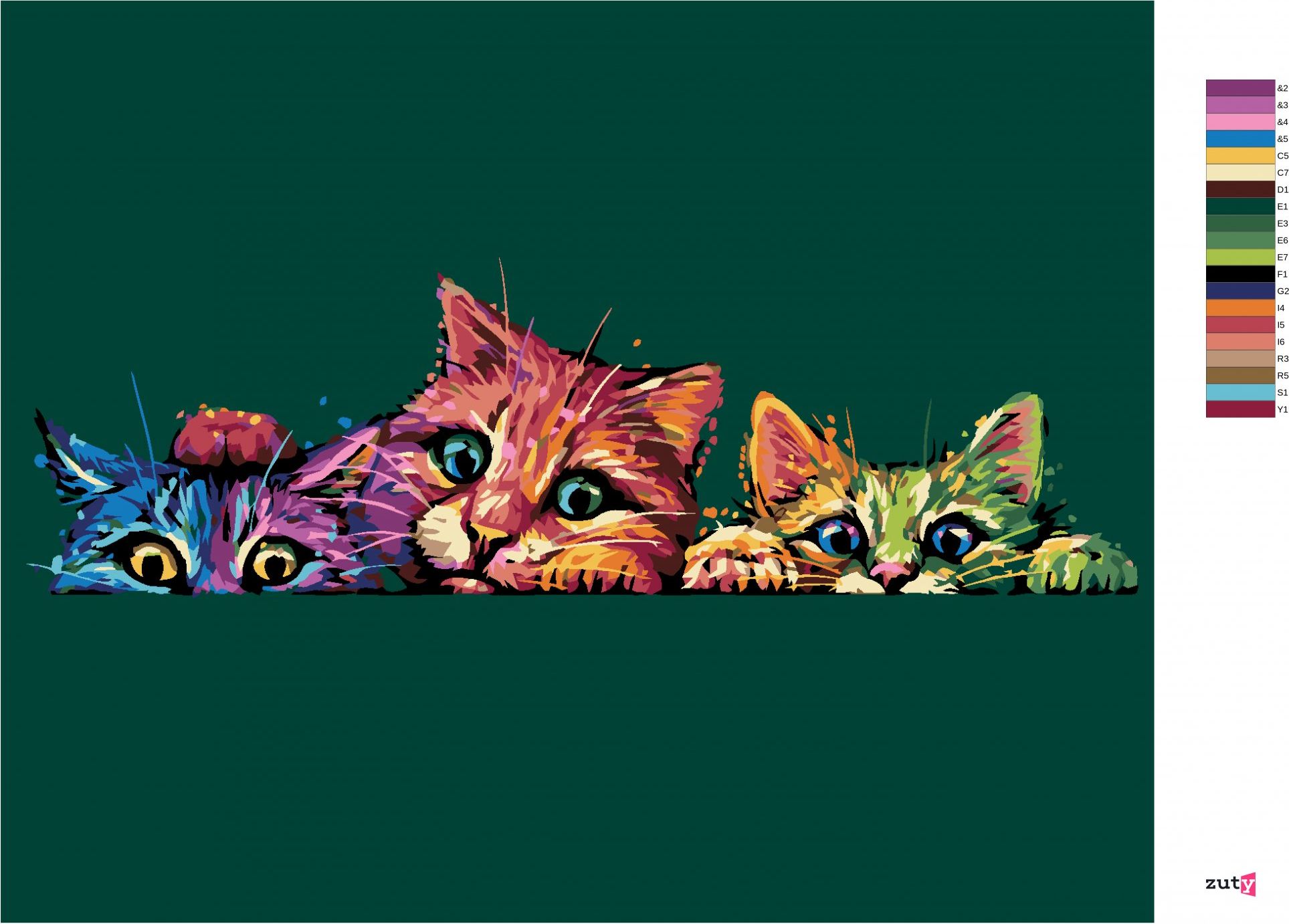 zuty Malování podle čísel - BAREVNÉ KOČKY - Rozměr: 40x50 cm, Rámování: Varianta: bez rámu a bez vypnutí plátna - obrázek 9