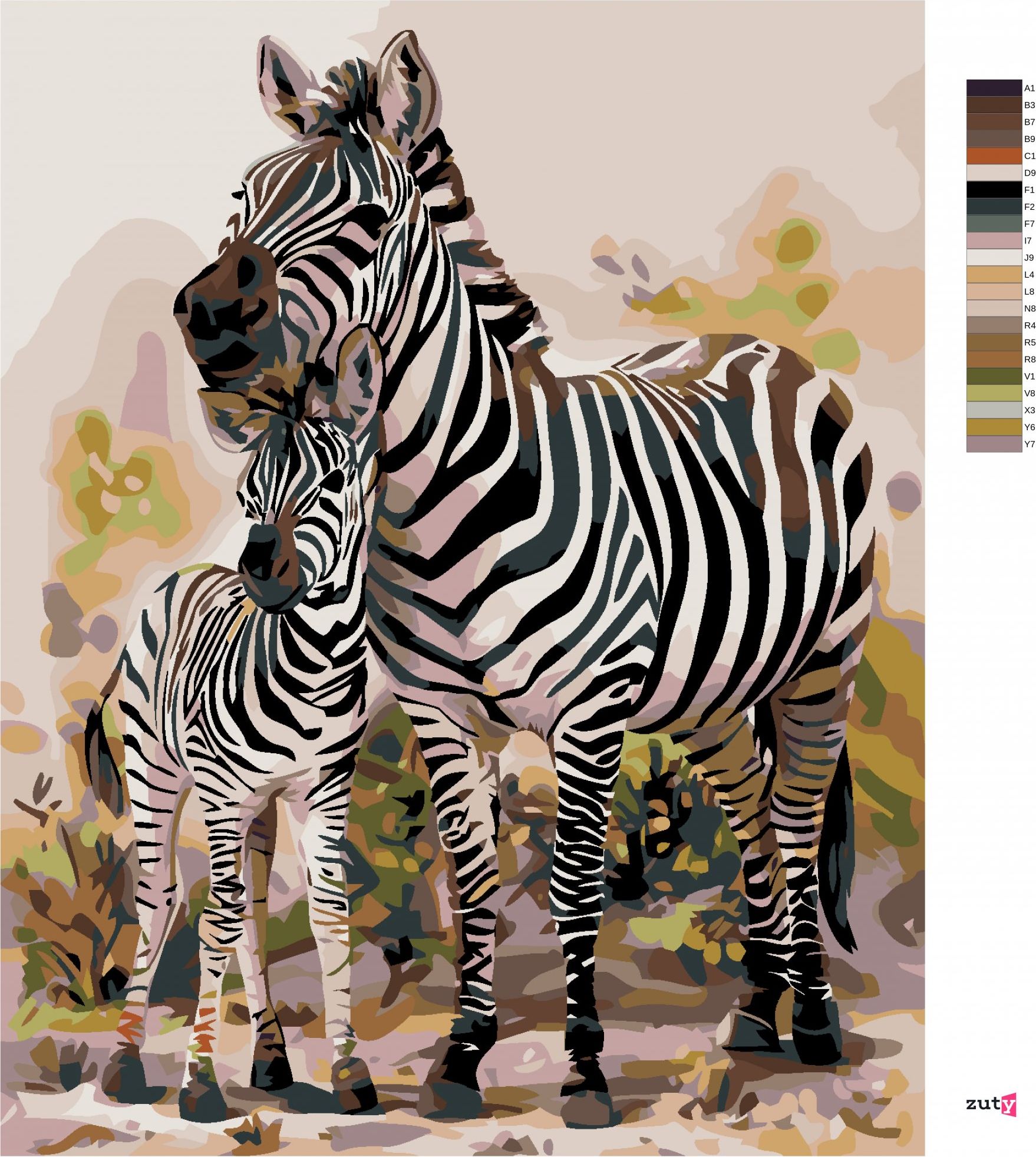 zuty Malování podle čísel - ZEBRA S MLÁDĚTEM - Rozměr: 40x50 cm, Rámování: Varianta: bez rámu a bez vypnutí plátna - obrázek 3