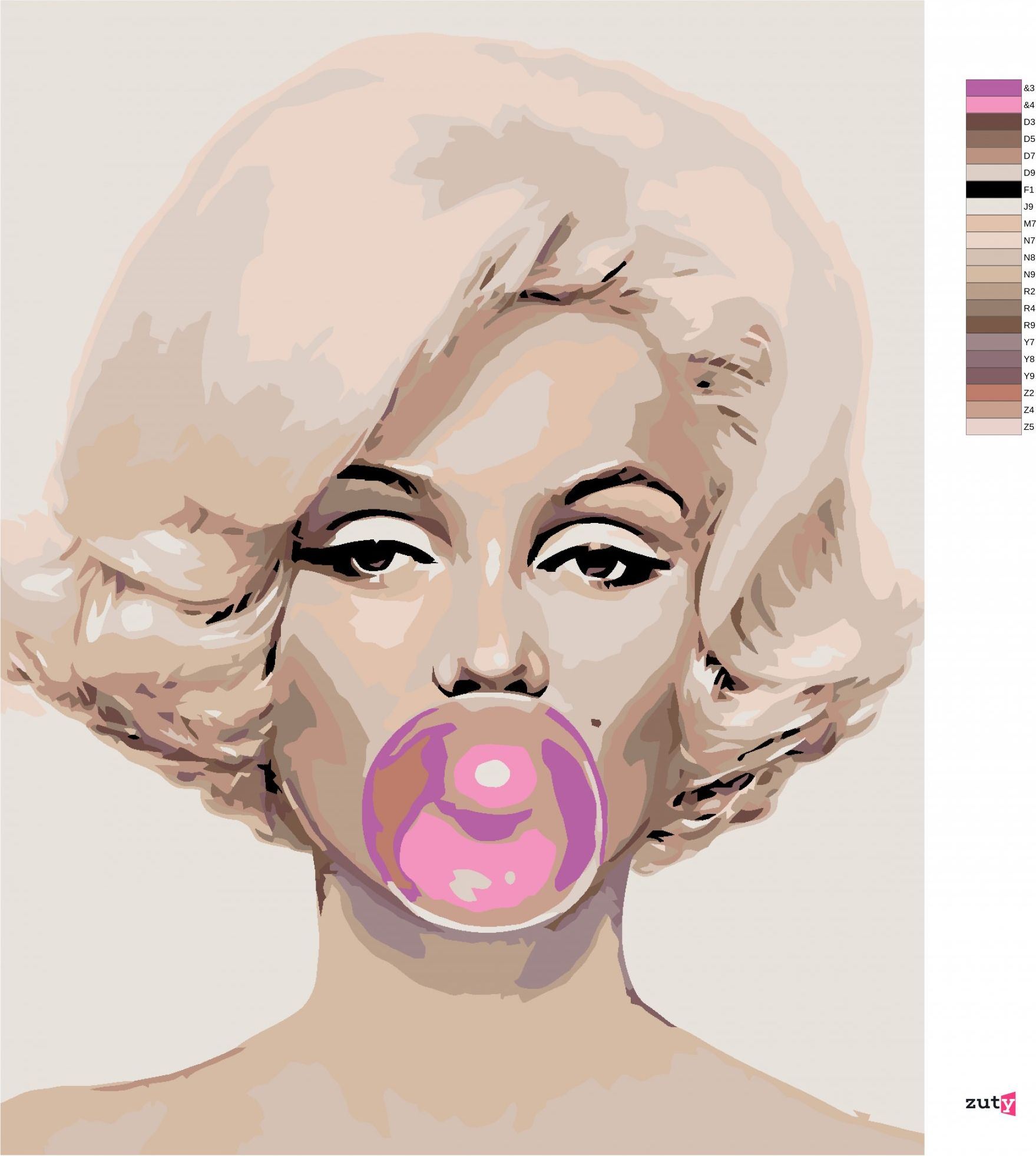 zuty Malování podle čísel - MARILYN S BUBLINOU - Rozměr: 40x50 cm, Rámování: Varianta: bez rámu a bez vypnutí plátna - obrázek 6