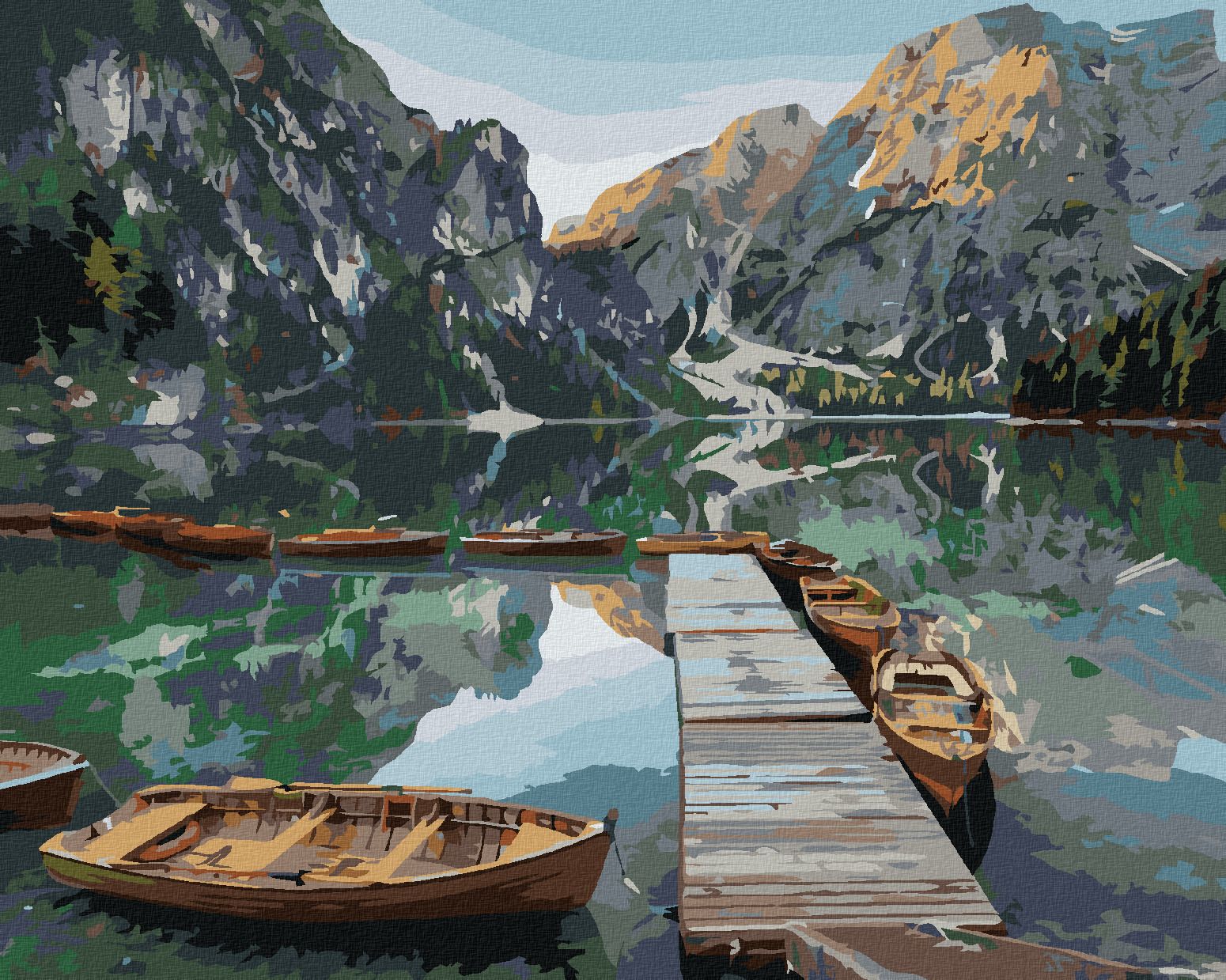 zuty Malování podle čísel - LOĎKY NA HORSKÉM JEZEŘE - Rozměr: 40x50 cm, Rámování: Varianta: bez rámu a bez vypnutí plátna - obrázek 1