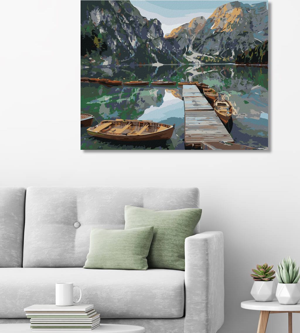 zuty Malování podle čísel - LOĎKY NA HORSKÉM JEZEŘE - Rozměr: 40x50 cm, Rámování: Varianta: vypnuté plátno na rám - obrázek 6