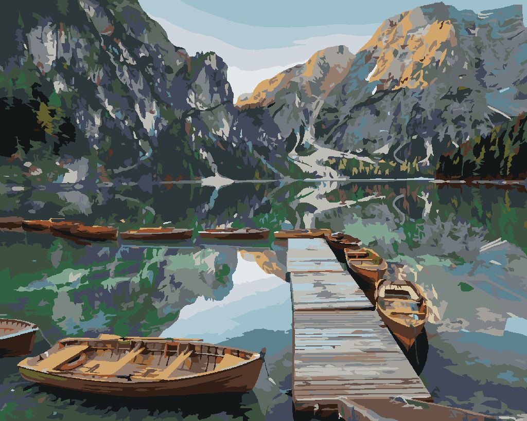zuty Malování podle čísel - LOĎKY NA HORSKÉM JEZEŘE - Rozměr: 40x50 cm, Rámování: Varianta: vypnuté plátno na rám - obrázek 9